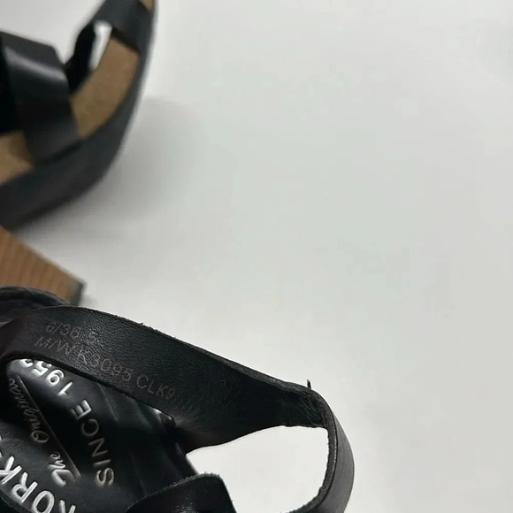 Kork-Ease Strappy Heeled Platform Sandals T-Strap Black Leather Size 36 6 - Picture 8 of 11